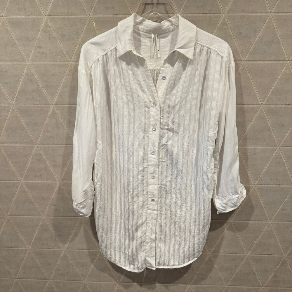 By Anthropologie white striped button down shirt S EUC